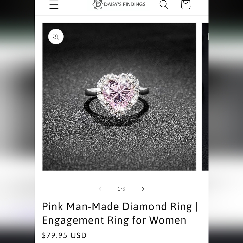 Pink and Silver Heart-Shaped Diamond Ring